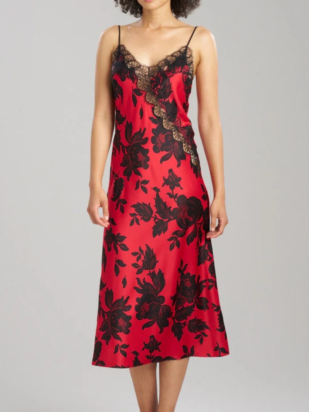 Red Satin Lace-Trim Slip Dress - Women Intimates